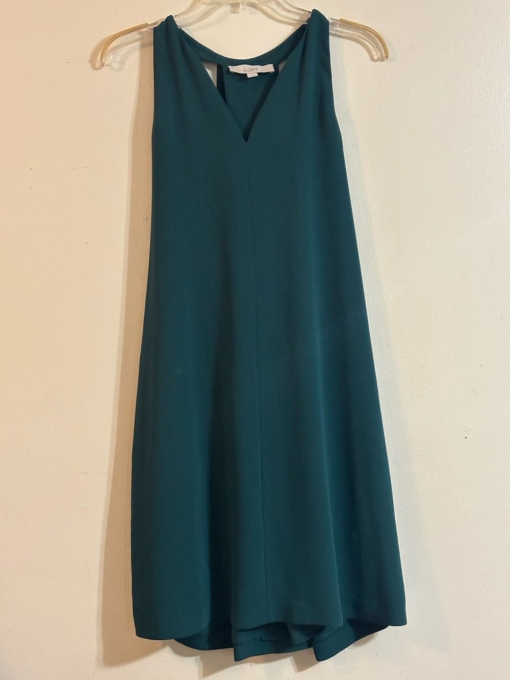 LOFT Green Trapeze V-Neck Sleeveless Dress